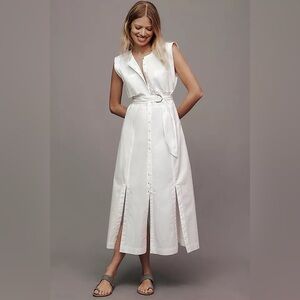 🔥🔥🔥NEW Derek Lam 10 Crosby White Karina Cap-Sleeve Midi Shirt Dress